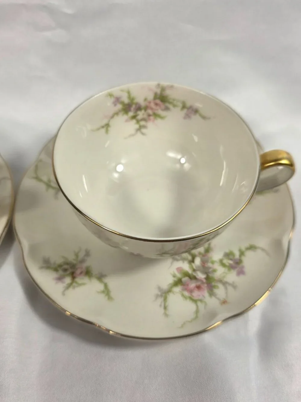 TWO Haviland Rosalinde (New York) Cup & Saucer Sets Pink & Lavendar Flowers